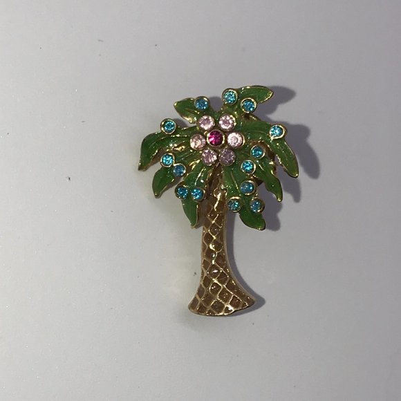 Vintage Rhinestone Palm Tree Pin - Picture 2 of 3